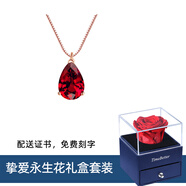 timebetter天然石榴石銀項鏈女水滴紅色本命年輕奢鎖骨鏈吊墜送證書生日禮物 套3/石榴石銀項鏈+永生花禮盒 默認1