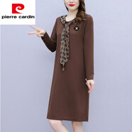 皮爾卡丹（pierre cardin）長(zhǎng)袖衛(wèi)衣連衣裙女大尺碼中長(zhǎng)款春秋冬季2025年新款媽|媽洋氣休閑 咖啡色 M 建議90-斤