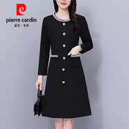皮爾卡丹感胖mm大l碼女裝簡(jiǎn)約顯瘦長(cháng)袖連衣裙2025春秋新款帶口袋裙子針織 黑色 L 【100-115斤】
