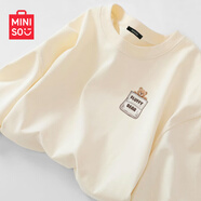 名創(chuàng)優(yōu)品（MINISO）純棉長(zhǎng)袖t恤女2025新款爆款春秋奶白色打底衫上衣休閑寬松體恤衫 奶白色(熊仔口袋胸標(biāo)) S 155 ( 舒適好搭)