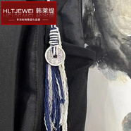 韓萊緹（HANLAITI）山鬼花錢包掛手工編織成品便宜簡約精致古風書包掛件流蘇氣質編繩 新款藍白山鬼吊墜掛件 A15-303