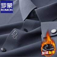 羅蒙（ROMON）易打理四面彈冰絲長袖襯衫男士春秋款商務中青年無痕免燙襯衣男寸 JR6018藍色【繡花款】 加絨 4XL