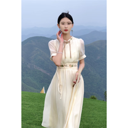 毅珊原創(chuàng)高端設(shè)計(jì)晴云秋月2024新國(guó)風(fēng)盤扣花朵刺繡顯瘦連衣裙女 連衣裙 L