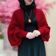 韓版純色2025新款密織開(kāi)衫長(cháng)袖披肩外搭高端女士外套時(shí)尚洋氣 紅色華夫格