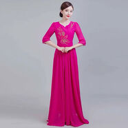 普戈斯新款大合唱演出服裝女長(cháng)裙禮服中老年合唱團服裝合唱服國慶大擺裙 玫紅紫色 2XL