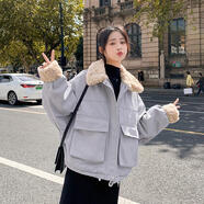 俞兆林棉衣女短款2025春季新款韓版寬松羊羔毛棉服ins小棉襖可愛日系外 淺藍(lán)色 M