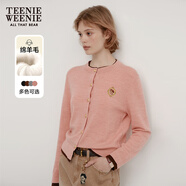Teenie Weenie小熊秋季綿羊毛軟糯毛針織開(kāi)衫簡(jiǎn)約通勤毛衣外套女裝 粉色 S (160)