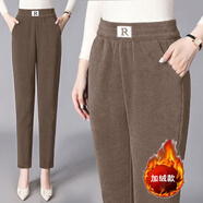 索宛亦新款加厚加絨褲子女高腰休閑褲雪尼爾寬松女褲直筒褲長(cháng)褲 摩卡色 春秋加(絨) 2XL 【體重【105-120斤】