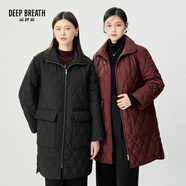 深呼吸DEEP BREATH女裝菱格拉鏈中長款新雪麗棉服上衣外套女A401053 黑 S (2碼)