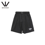 BOY BY BOY夏潮牌女款梭織短褲寬松修飾腿型LOGO刺繡腰帶W32004 黑色 S