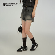 Dangerous people薛之謙dsp基礎百搭做舊時(shí)尚破洞流蘇牛仔短褲女裝 黑色 S