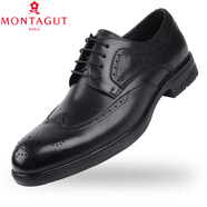 夢特嬌（MONTAGUT）男鞋2024春季新款布洛克雕花舒適真皮系帶正裝休閑皮鞋 黑色 40