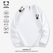 HIPANDA重磅純棉春秋季新款男士長袖t恤寬松圓領青少年美式簡約休閑上衣 【純棉】-白#JDP小熊貓標X XL