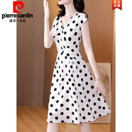 皮爾卡丹（pierre cardin）中年高端媽I媽圓點(diǎn)連衣裙女2024新款夏季小個(gè)子氣質(zhì)時(shí)尚裙子女針 白色 L (100-115斤)
