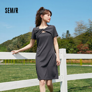 Semir森馬連衣裙女修身假兩件時(shí)尚百搭夏季優(yōu)雅掛脖扭結針織裙 深灰20901 S 155/80A
