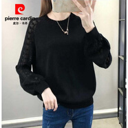 皮爾卡丹鏤空針織毛衣女春夏裝2025新款圓領(lǐng)寬松韓版打底衫長(zhǎng)袖上衣薄款女 黑色 3XL 適合(145-160斤)