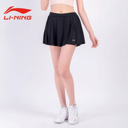 李寧（LI-NING）運(yùn)動(dòng)短裙透氣短褲裙女羽毛球裙子瑜伽健身跑步網(wǎng)球裙打底褲防走光 黑色【垂順舒適/顯高顯瘦】 L