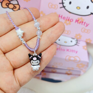 庫洛米項鏈女款足銀999純銀吊墜手工編繩可愛(ài)兒童掛墜送小孩女生 香芋紫繩+黑庫洛米+星星