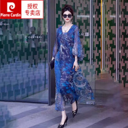 皮爾卡丹（pierre cardin）高級感透氣親膚真絲度假連衣裙2025夏季新款印花桑蠶絲寬松長裙女 圖片色 預(yù)售25天 XL 建議121-135斤