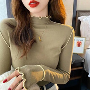嫻妃 雙面穿德絨打底衫女2022秋冬保暖半高領(lǐng)木耳邊針織長袖T恤上衣女洋氣可外穿顯瘦長袖T恤女 清新綠 XL(120-150斤)