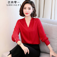 衣典零一（LEDIALYI）2025春秋季女裝新款休閑洋氣高級感真絲襯衫女桑蠶絲長袖襯衣上衣 大紅 XL