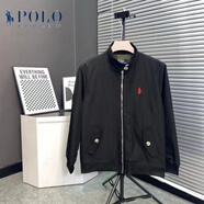 POLO SPORT RALPH LAUREN美國(guó)拉夫勞倫外套小馬經(jīng)典翻領(lǐng)復(fù)古刺繡男女春秋休閑純色夾克外套 黑色 XL(110-125)斤