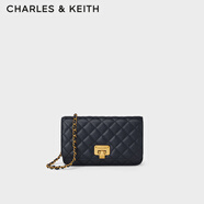 CHARLES&KEITH菱格鏈條單肩斜挎包小方包包女包女士生日禮物CK2-70160082 Navy藏青色 S