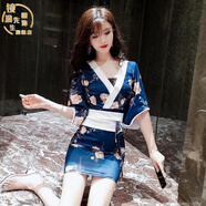 鏡渝先生空姐制服女裝足道技師服桑拿會(huì )所水療足浴SPA工作服和服性感V 8066藍色 XL_115-125斤