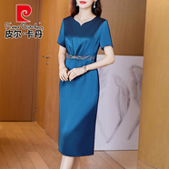 皮爾卡丹高端媽m婚宴裝喜婆婆婚禮晚禮服裙高貴年輕款旗袍小個(gè)子洋氣中年 F8712藍色 XL