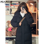 棉致中長(zhǎng)款過膝棉服女新款寬松冬季爆款棉衣外套女面包服羽棉襖絨服 X8818黑色【高品質(zhì)65】 L 120-140斤