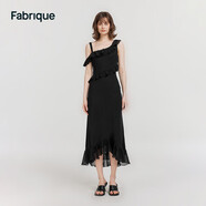 Fabrique桑蠶絲不對稱(chēng)荷葉邊真絲連衣裙女夏季新品吊帶魚(yú)尾裙 黑色 XS （XS/P）