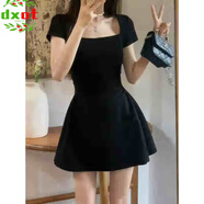 DXOT2025法式氣質(zhì)感純欲風(fēng)方領(lǐng)白色短袖連衣裙女春夏季小個(gè)子高腰裙子 黑色 XL 【125-135斤】