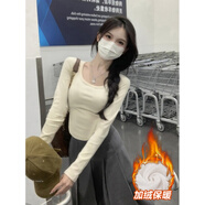 風(fēng)采兔 辣妹長(cháng)袖t恤加絨加厚女2025春夏內搭打底衫顯瘦新款方領(lǐng)純棉上衣 杏色【加厚德絨】 S