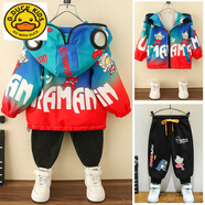 G.DUCKKIDS小黃鴨童裝奧特曼衣服男童外套洋氣春秋款帥氣男孩兒童寶寶上衣 紅黑-XDM-賽文眼鏡奧特曼套裝 衣 110cm