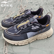 鴻星爾克（ERKE）男鞋復古運動(dòng)鞋減震舒適跑步鞋輕便厚底慢跑鞋男生時(shí)尚百搭休閑鞋 正黑/深冷灰 39