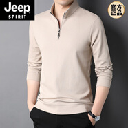 JEEP SPIRIT高端衛衣男士立領(lǐng)純棉長(cháng)袖t恤男春秋款純色打底衫男裝上衣 99637米色薄/款 XL 175建議135-150斤