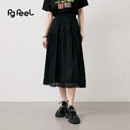 普普風(fēng)2024年夏季女裝新品清新甜美刺繡鏤空花朵蕾絲半身裙PB2Q9151L 黑色 均碼
