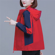 依伊純沖鋒衣外套女春秋2024新款早春寬松防風防水夾克中年女裝洋氣上衣 大紅色 L 【參考105-120斤】