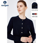Navigare意大利小帆船女士全羊毛針織開衫圓領(lǐng)毛衣外套2334093524 藍(lán) XL 