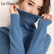 拉夏貝爾（La Chapelle）2024秋冬羊 絨衫女堆堆高領(lǐng)短款套頭百搭毛衣寬松打底針織衫 純100自動(dòng)發(fā)熱霧霾藍 純100自動(dòng)發(fā)熱S