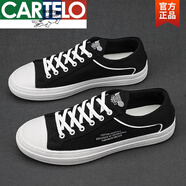卡帝樂(lè )鱷魚(yú)（CARTELO）品牌新品高檔冰絲水洗布鞋夏季帆布鞋男百搭透氣鞋潮男休閑鞋板鞋 黑色 40