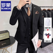 羅蒙（ROMON）輕熟風(fēng)休閑大碼西服套裝男韓版修身兩?？廴淄ㄇ谏虅?wù)小西裝潮 黑色【西服+西褲+白襯衫+領(lǐng)帶】 2XL (建議135-145斤內(nèi))