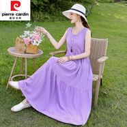 皮爾卡丹（pierre cardin）2025新款海邊度假沙灘裙超仙波西米亞背心裙高級感棉綢連衣裙顯瘦 香芋紫 2XL 建議110-130斤