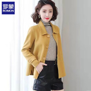 羅蒙（ROMON）高端大碼毛呢短外套女士2024秋冬新款洋氣中年媽媽小香風(fēng)毛呢大衣 黃色 2XL 建議125-140斤