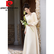 皮爾卡丹（pierre cardin）伴娘服新.品氣質(zhì)長(cháng)袖姐妹團裙香檳色平?？纱┬”婇|蜜裝畢業(yè)季 A#5005款(中/長(cháng))今年流行的輕奢 S