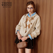 Teenie Weenie小熊女裝短款連帽雙面毛呢大衣綿羊毛混紡基礎款外套 卡其色 S (160)