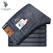 U.S. POLO ASSN.春夏新款薄款小腳牛仔褲男彈力修身直筒休閑褲商務(wù)褲子 深藍(lán)9110 36