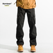 Homlean美式機能傘兵工裝褲男春夏寬松小眾闊腿休閑登山長褲S6603黑色3XL
