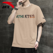 安踏（ANTA）短袖男裝寬松白色t恤春夏季新款半袖休閑圓領運動上衣男 -3淺褐灰 L 175