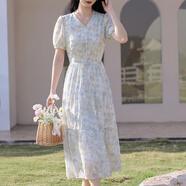 未風(fēng)（WIFING）雪紡碎花連衣裙女夏2025年夏季新款女裝氣質(zhì)法式浪漫顯瘦裙子 花色 M